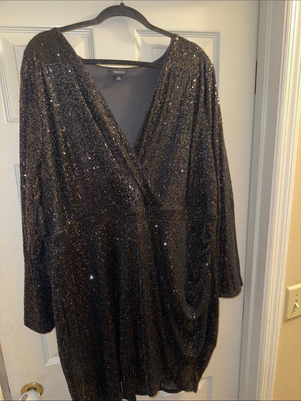 torrid Black Sequin Long Sleeve Wrap Dress